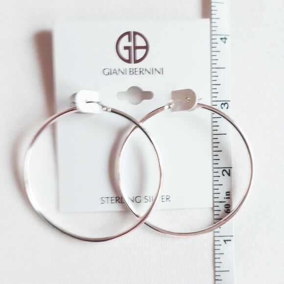 Giani Bernini Sterling Silver Large 2" Polished Tube Hoop Earrings 50mm x 2mm - Picture 4 of 4